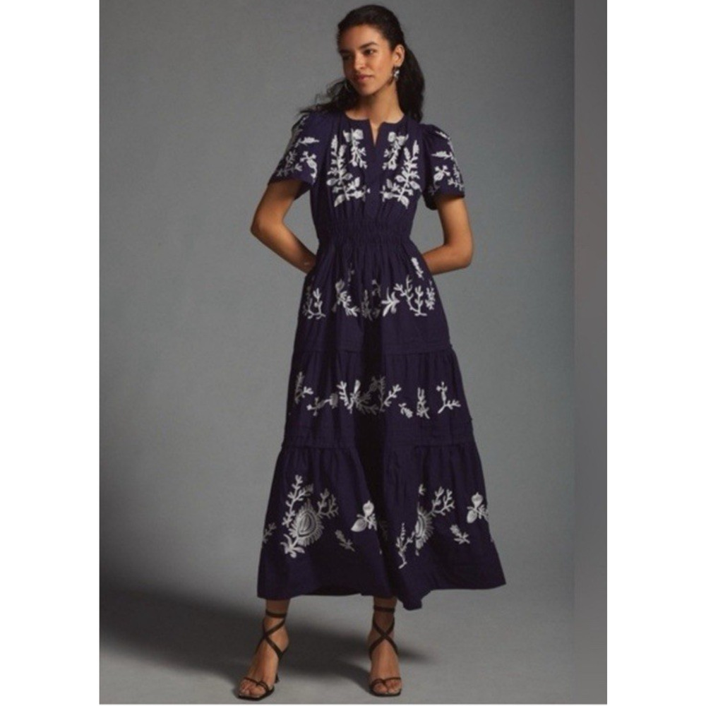 Anthropologie Navy and White Maxi Dress